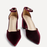 Glam Burgundy Velvet Block Court Heels