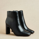 Glance Black Faux Leather Heeled Ankle Boots