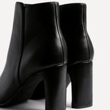 Glance Black Faux Leather Heeled Ankle Boots