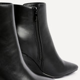 Glance Black Faux Leather Heeled Ankle Boots