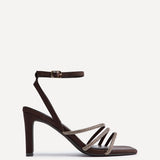 Glimmer Brown Satin Diamante Block Heels