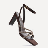 Glimmer Brown Satin Diamante Block Heels