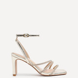 Glimmer Gold Faux Leather Diamante Block Heels