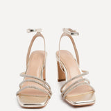 Glimmer Gold Faux Leather Diamante Block Heels