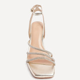 Glimmer Gold Faux Leather Diamante Block Heels