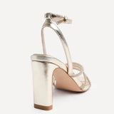 Glimmer Gold Faux Leather Diamante Block Heels