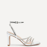Glimmer Silver Faux Leather Diamante Block Heels