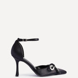 Glimpse Black Satin Bow Court Heels
