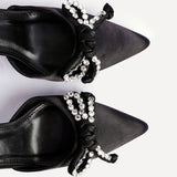 Glimpse Black Satin Bow Court Heels