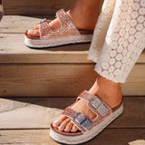 Glitzy Rose Gold Diamante Flatform Slider Sandals