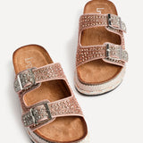 Glitzy Rose Gold Diamante Flatform Slider Sandals