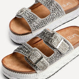 Glitzy Silver Diamante Flatform Slider Sandals