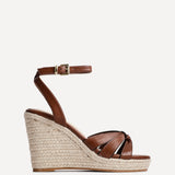 Goddess Brown Faux Leather Espadrille Wedges