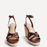 Goddess Brown Faux Leather Espadrille Wedges