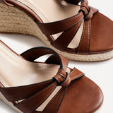 Goddess Brown Faux Leather Espadrille Wedges