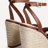 Goddess Brown Faux Leather Espadrille Wedges