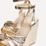 Goddess Gold Faux Leather Espadrille Wedges
