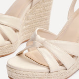 Goddess Nude Faux Leather Espadrille Wedges