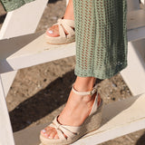 Goddess Nude Faux Leather Espadrille Wedges