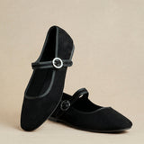 Graceful Black Faux Suede Ballet Pumps