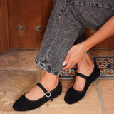 Graceful Black Faux Suede Ballet Pumps