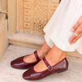 Graceful Burgundy Faux Leather Ballet Pumps