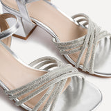 Gracie Silver Diamante Heeled Sandals