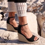 Gracio Black Faux Suede Rope Wedges