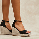 Gracio Black Faux Suede Rope Wedges