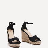 Gracio Black Faux Suede Rope Wedges
