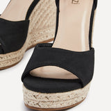 Gracio Black Faux Suede Rope Wedges