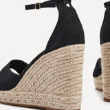 Gracio Black Faux Suede Rope Wedges