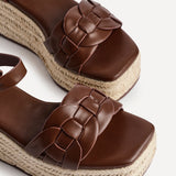 Grazia Brown Plaited Flatform Sandals