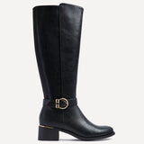 Gwen Black Long Buckle Detail Boots