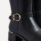 Gwen Black Long Buckle Detail Boots