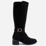 Gwen Black Suede Long Buckle Detail Boots