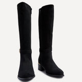Gwen Black Suede Long Buckle Detail Boots