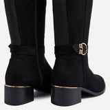 Gwen Black Suede Long Buckle Detail Boots