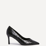 Gaia Black Faux Leather Mix Croc Court Heels