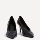 Gaia Black Faux Leather Mix Croc Court Heels