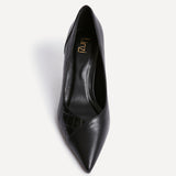 Gaia Black Faux Leather Mix Croc Court Heels