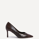 Gaia Brown Faux Leather Mix Croc Court Heel