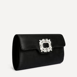 Wonder Black Satin Diamante Clutch Bag