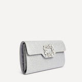 Wonder Silver Satin Diamante Clutch Bag