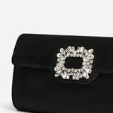 Wonder Black Satin Diamante Clutch Bag