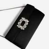 Wonder Black Satin Diamante Clutch Bag