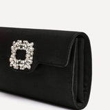 Wonder Black Satin Diamante Clutch Bag