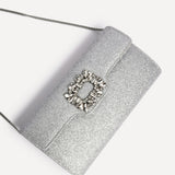 Wonder Silver Satin Diamante Clutch Bag