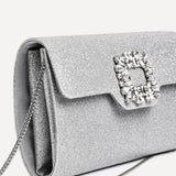Wonder Silver Satin Diamante Clutch Bag