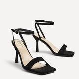 Hannah Black Faux Suede Barely There Heel